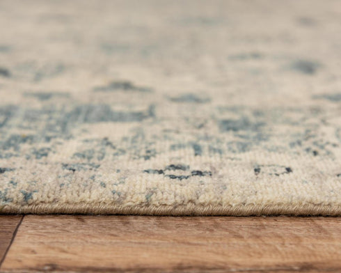 8' X 10' Beige Blue And Ivory Wool Oriental Hand Carved Handmade Area Rug