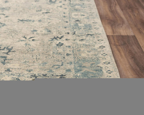 9' X 12' Beige Blue And Ivory Wool Oriental Hand Carved Handmade Area Rug