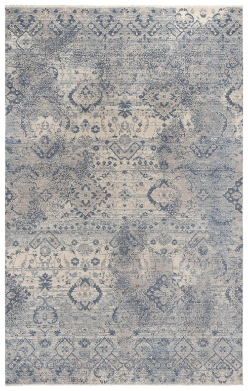 5' X 8' Beige Gray And Blue Wool Oriental Hand Carved Handmade Area Rug