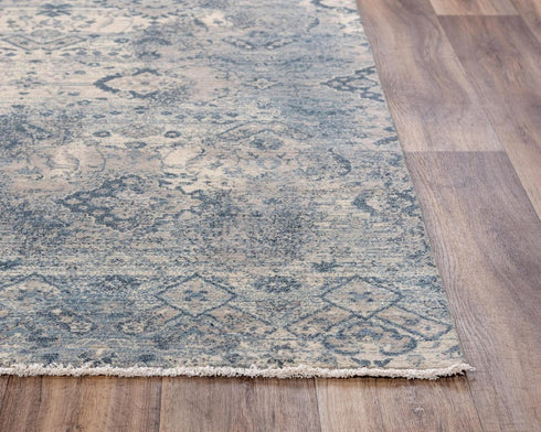 5' X 8' Beige Gray And Blue Wool Oriental Hand Carved Handmade Area Rug