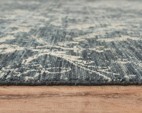 5' X 8' Blue Gray And Ivory Wool Oriental Hand Carved Handmade Area Rug
