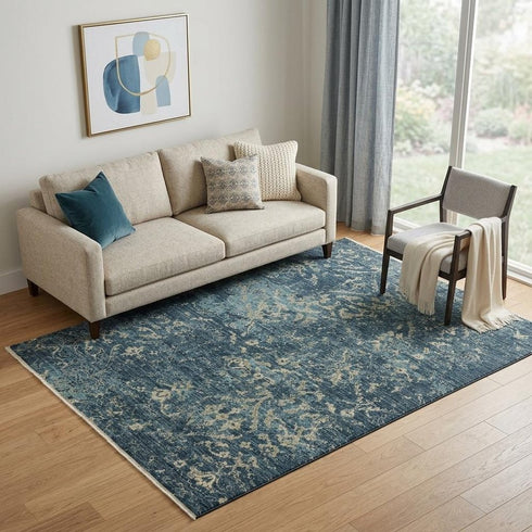 5' X 8' Blue Gray And Ivory Wool Oriental Hand Carved Handmade Area Rug