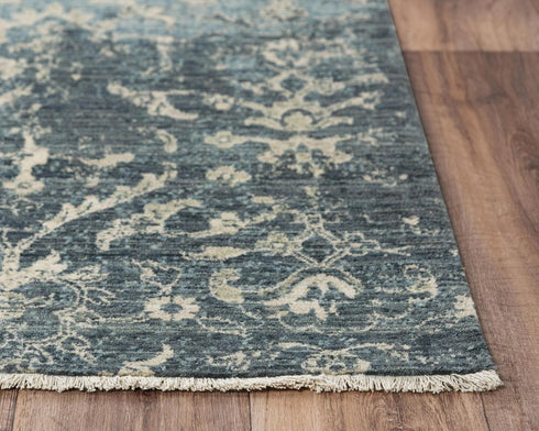8' X 10' Blue Gray And Ivory Wool Oriental Hand Carved Handmade Area Rug