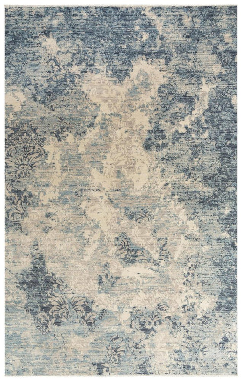 8' X 10' Blue Gray And Ivory Wool Abstract Hand Carved Handmade Area Rug
