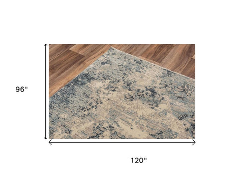 8' X 10' Blue Gray And Ivory Wool Abstract Hand Carved Handmade Area Rug