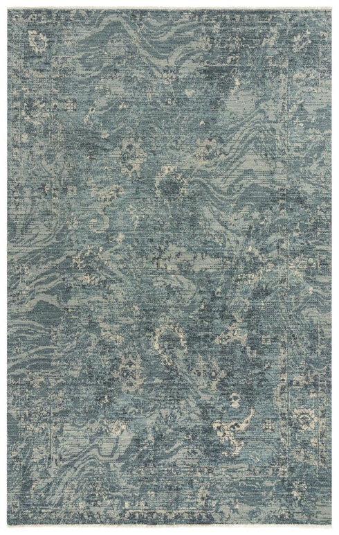 5' X 8' Blue Gray And Ivory Wool Abstract Hand Carved Handmade Area Rug