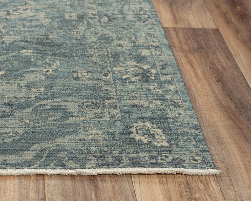 5' X 8' Blue Gray And Ivory Wool Abstract Hand Carved Handmade Area Rug