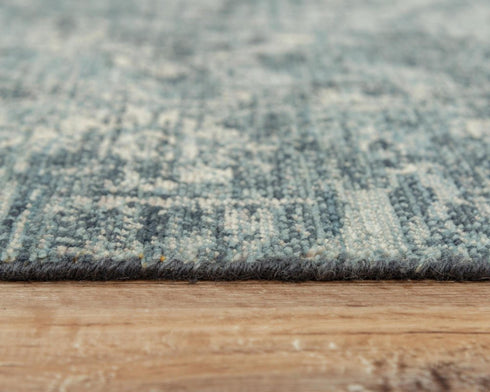 5' X 8' Blue Gray And Ivory Wool Abstract Hand Carved Handmade Area Rug