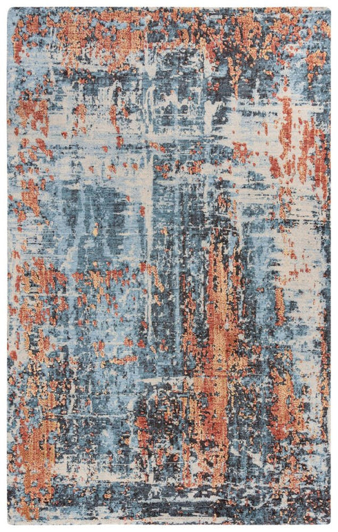 8' X 10' Blue Apricot And Ivory New Zealand Lambs Wool Abstract Hand Carved Handmade Area Rug