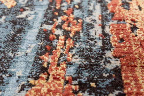 8' X 10' Blue Apricot And Ivory New Zealand Lambs Wool Abstract Hand Carved Handmade Area Rug