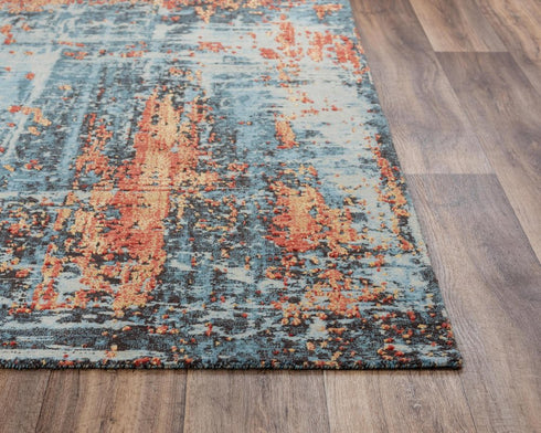9' X 12' Blue Apricot And Ivory New Zealand Lambs Wool Abstract Hand Carved Handmade Area Rug