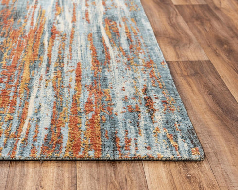 5' X 8' Blue And Apricot New Zealand Lambs Wool Abstract Hand Carved Handmade Area Rug