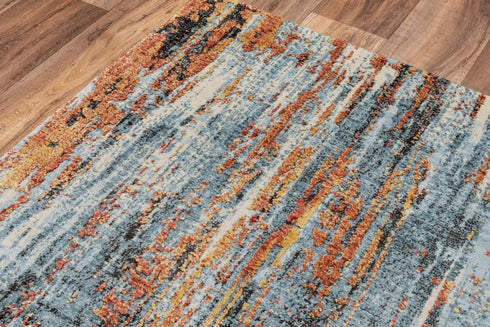 5' X 8' Blue And Apricot New Zealand Lambs Wool Abstract Hand Carved Handmade Area Rug