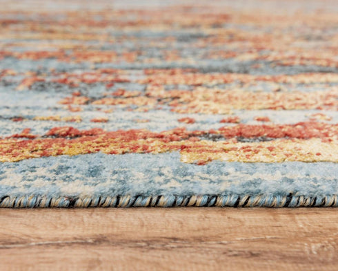 5' X 8' Blue And Apricot New Zealand Lambs Wool Abstract Hand Carved Handmade Area Rug