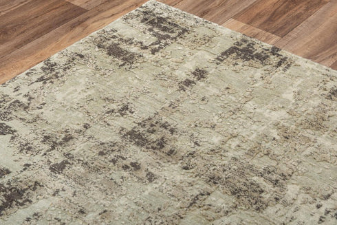 5' X 8' Green Brown And Beige New Zealand Lambs Wool Abstract Hand Carved Handmade Area Rug