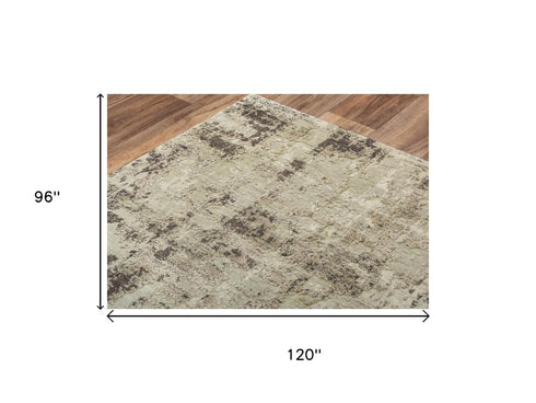 8' X 10' Green Brown And Beige New Zealand Lambs Wool Abstract Hand Carved Handmade Area Rug