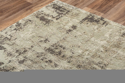 9' X 12' Green Brown And Beige New Zealand Lambs Wool Abstract Hand Carved Handmade Area Rug