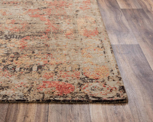5' X 8' Green Copper And Beige New Zealand Lambs Wool Abstract Hand Carved Handmade Area Rug