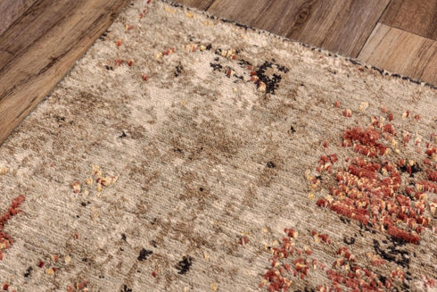 5' X 8' Green Copper And Beige New Zealand Lambs Wool Abstract Hand Carved Handmade Area Rug