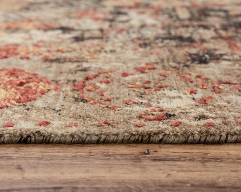 5' X 8' Green Copper And Beige New Zealand Lambs Wool Abstract Hand Carved Handmade Area Rug