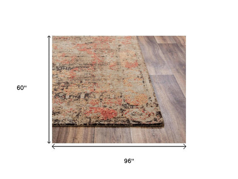 5' X 8' Green Copper And Beige New Zealand Lambs Wool Abstract Hand Carved Handmade Area Rug
