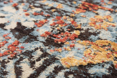 5' X 8' Blue Copper And Beige New Zealand Lambs Wool Abstract Hand Carved Handmade Area Rug