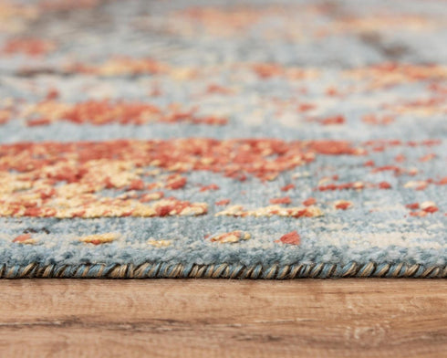 5' X 8' Blue Copper And Beige New Zealand Lambs Wool Abstract Hand Carved Handmade Area Rug