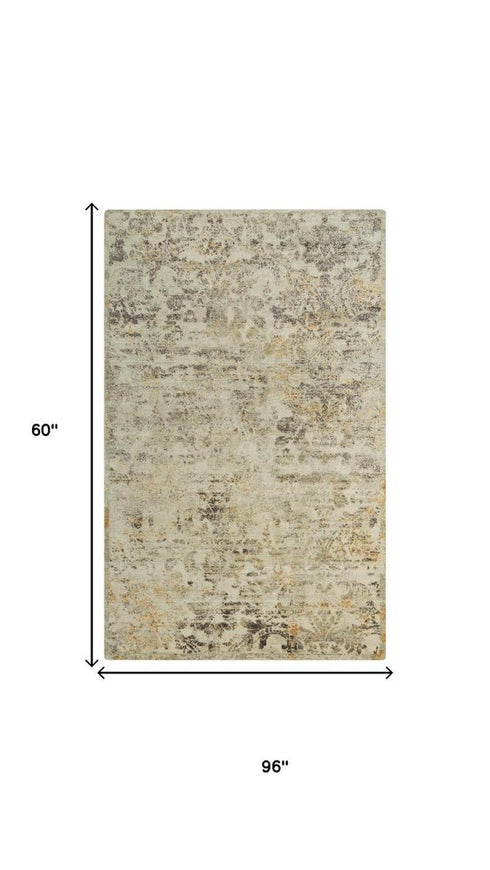 5' X 8' Beige Copper And Brown New Zealand Lambs Wool Abstract Hand Carved Handmade Area Rug