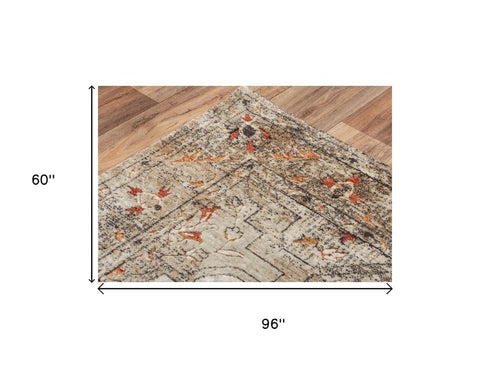 5' X 8' Green Beige And Apricot New Zealand Lambs Wool Oriental Hand Carved Handmade Area Rug
