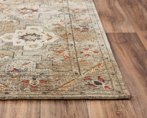 8' X 10' Green Beige And Apricot New Zealand Lambs Wool Oriental Hand Carved Handmade Area Rug