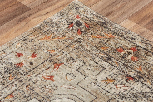 8' X 10' Green Beige And Apricot New Zealand Lambs Wool Oriental Hand Carved Handmade Area Rug