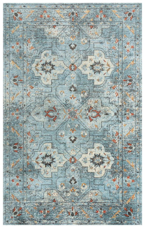 5' X 8' Blue Beige And Apricot New Zealand Lambs Wool Oriental Hand Carved Handmade Area Rug