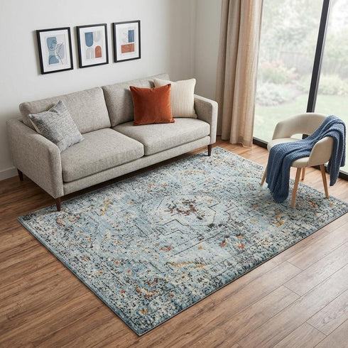 5' X 8' Blue Beige And Apricot New Zealand Lambs Wool Oriental Hand Carved Handmade Area Rug