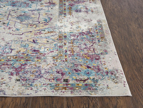 8' X 10' Blue Cream And Gold Oriental Area Rug