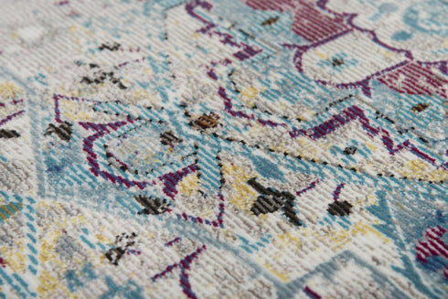 9' X 12' Blue Cream And Gold Oriental Area Rug