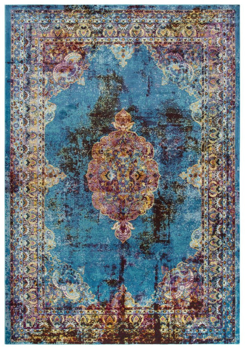8' X 10' Blue Rust Gold And Cream Oriental Area Rug