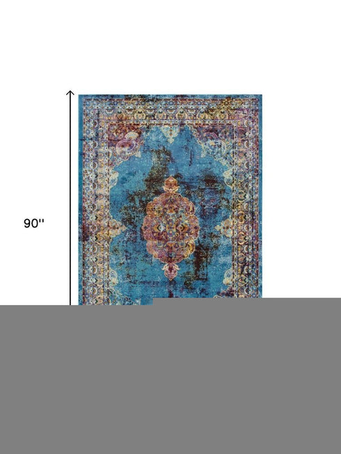 8' X 10' Blue Rust Gold And Cream Oriental Area Rug