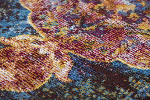 9' X 12' Blue Rust Gold And Cream Oriental Area Rug