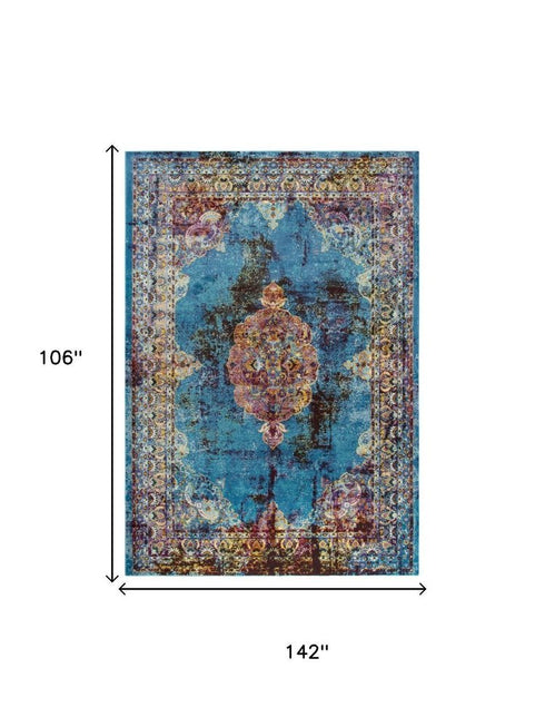 9' X 12' Blue Rust Gold And Cream Oriental Area Rug