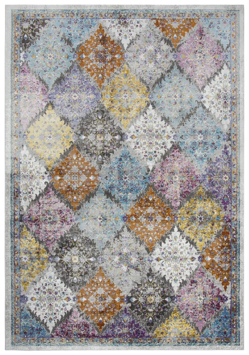 8' X 10' Cream Rust Gold And Blue Diamond Area Rug