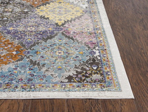 8' X 10' Cream Rust Gold And Blue Diamond Area Rug