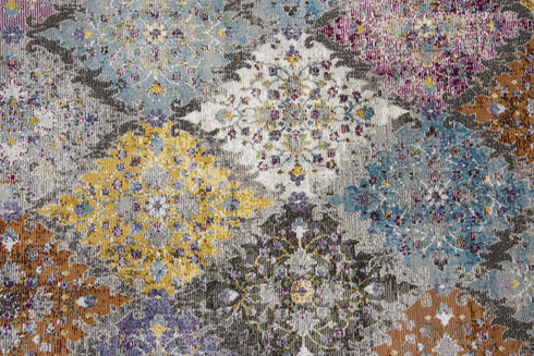 8' X 10' Cream Rust Gold And Blue Diamond Area Rug