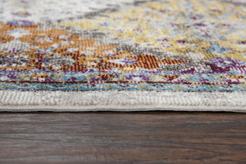 8' X 10' Cream Rust Gold And Blue Diamond Area Rug