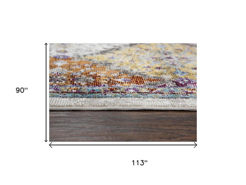 8' X 10' Cream Rust Gold And Blue Diamond Area Rug
