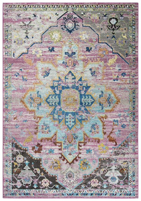 8' X 10' Blue Gray Cream Rust And Gold Medallion Area Rug