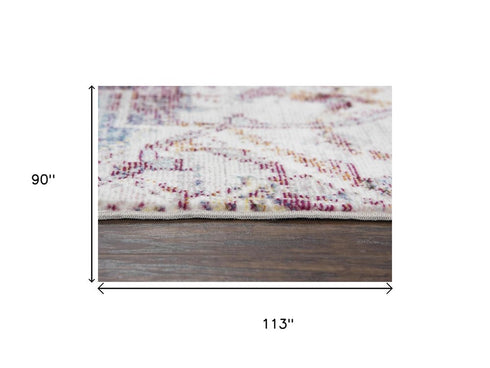 8' X 10' Cream Blue Rust And Gold Oriental Area Rug