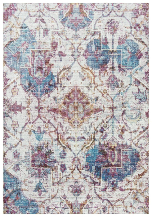 9' X 12' Cream Blue Rust And Gold Oriental Area Rug