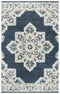 5' X 8' Dark Blue Natural Gray And Tan Wool Medallion Hand Tufted Area Rug
