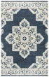 5' X 8' Dark Blue Natural Gray And Tan Wool Medallion Hand Tufted Area Rug