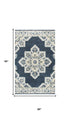 5' X 8' Dark Blue Natural Gray And Tan Wool Medallion Hand Tufted Area Rug